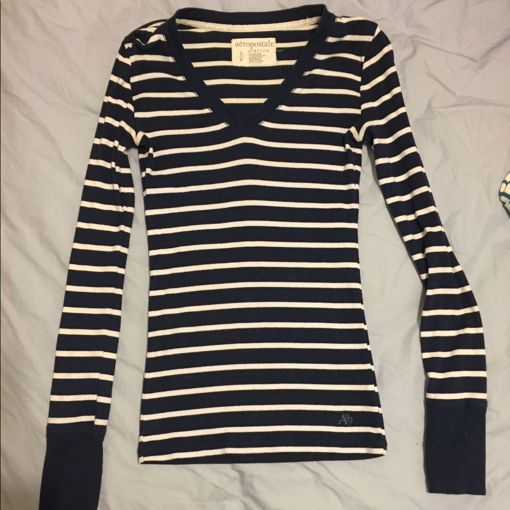 Navy blue and white stripped sweater shirt